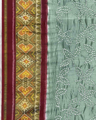 Maroon & Greyish Green Bandhani Patola Dupatta - SindhoiPatolaArt