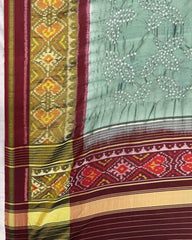 Maroon & Greyish Green Bandhani Patola Dupatta - SindhoiPatolaArt