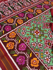 Maroon & Light green navaratan Patan Patola - SindhoiPatolaArt