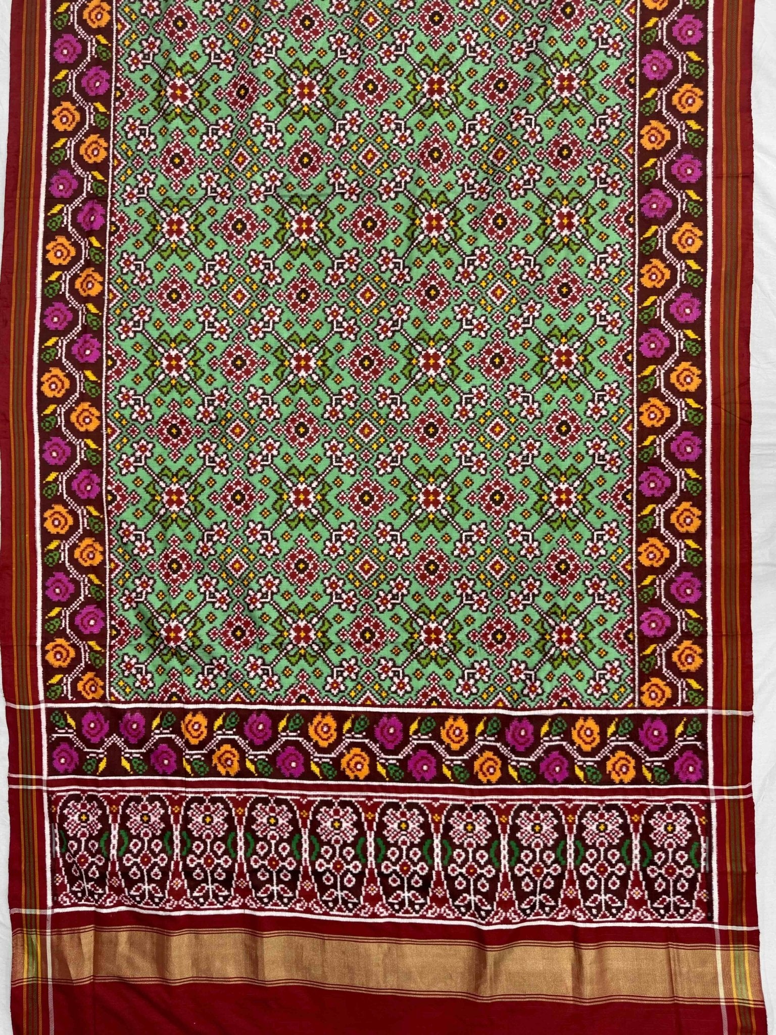 Maroon & Light green navaratan Patan Patola - SindhoiPatolaArt