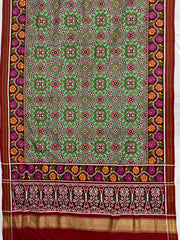Maroon & Light green navaratan Patan Patola - SindhoiPatolaArt