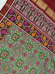 Maroon & Light green navaratan Patan Patola - SindhoiPatolaArt