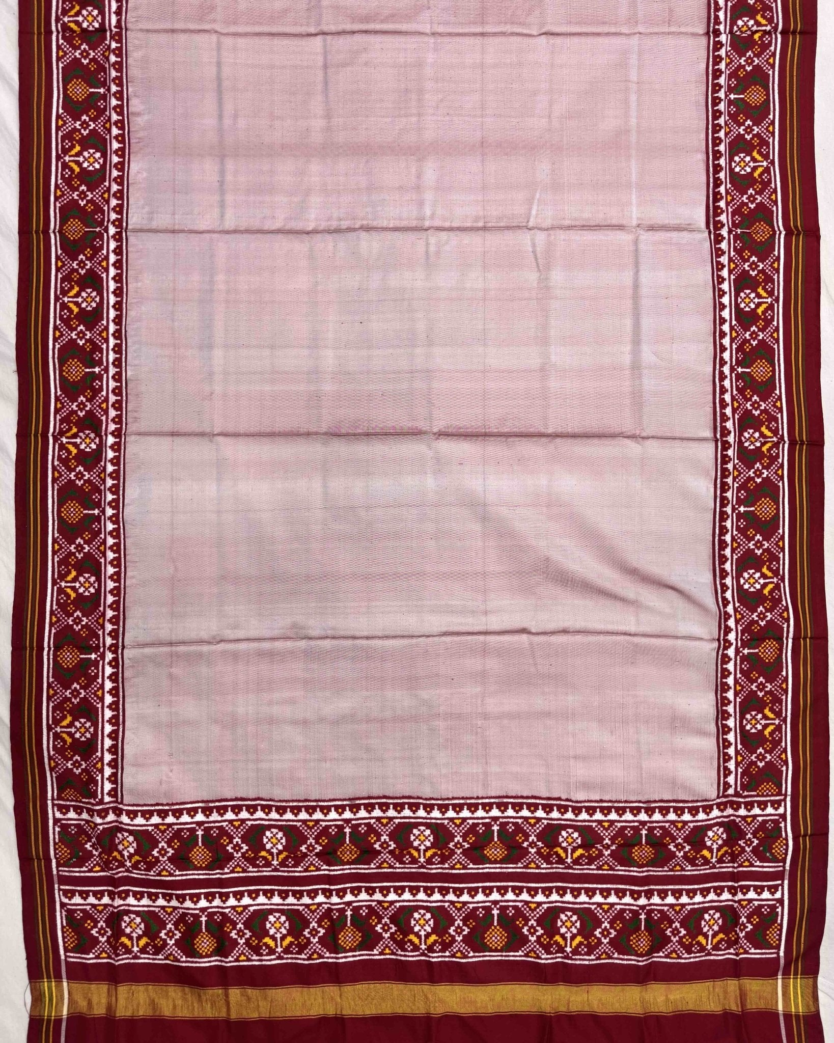 Maroon & Light Onion Plain Double Ikat Patola Dupatta - SindhoiPatolaArt