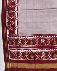 Maroon & Light Onion Plain Double Ikat Patola Dupatta - SindhoiPatolaArt