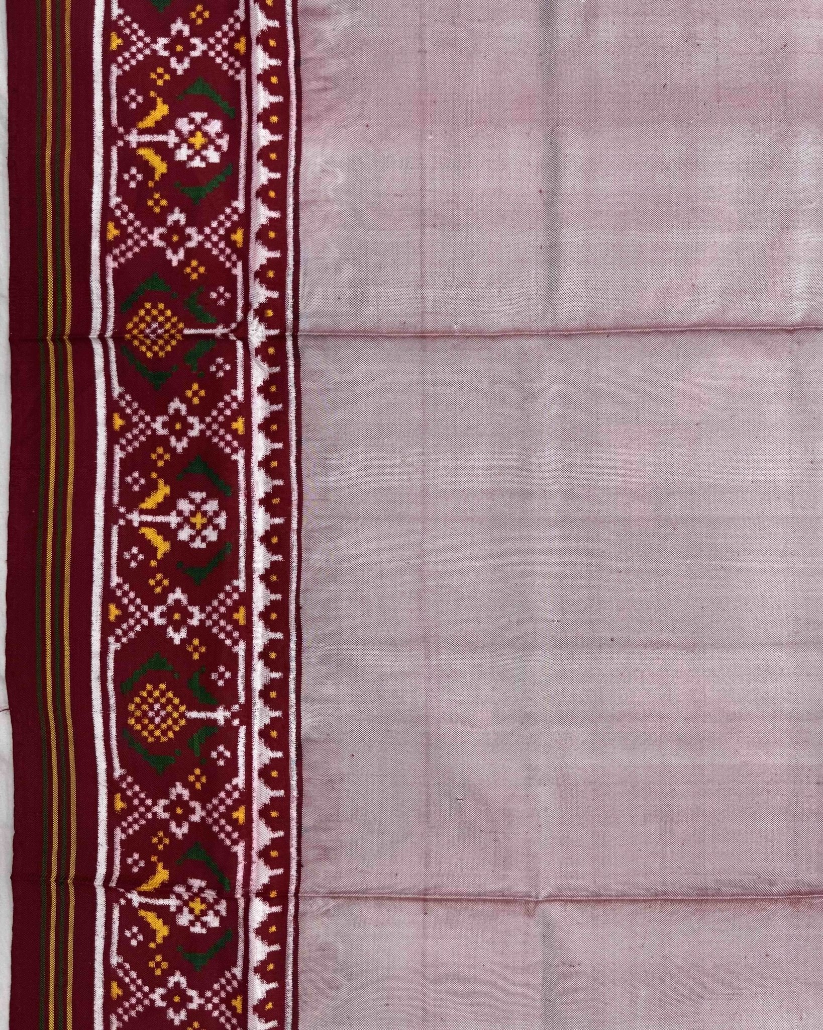 Maroon & Light Onion Plain Double Ikat Patola Dupatta - SindhoiPatolaArt