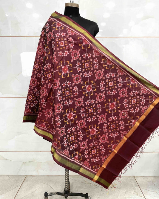 Maroon Navratan Patola Dupatta - SindhoiPatolaArt