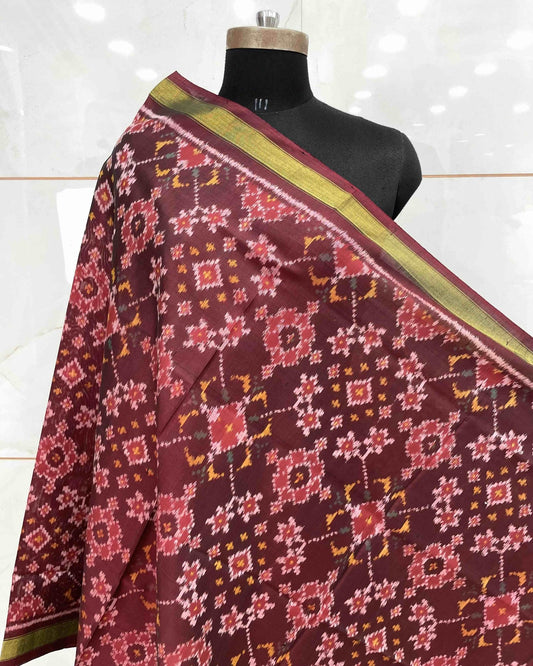 Maroon Navratan Patola Dupatta - SindhoiPatolaArt