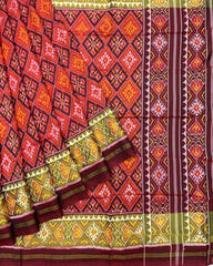 Maroon & Orange Panchanda Designer Patola Saree - SindhoiPatolaArt