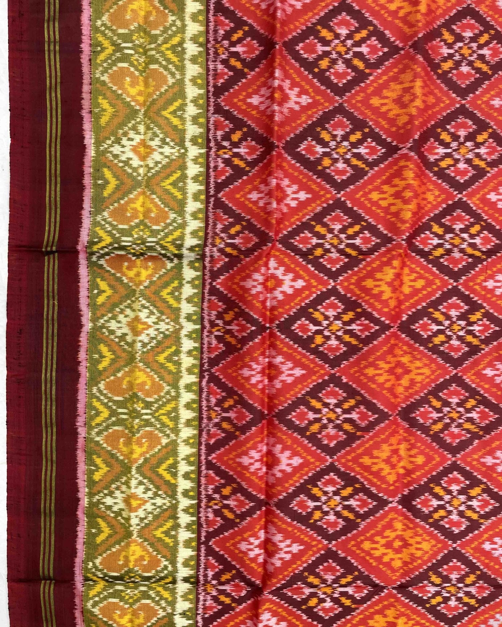 Maroon & Orange Panchanda Designer Patola Saree - SindhoiPatolaArt