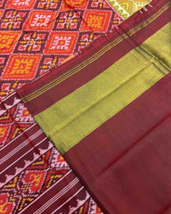 Maroon & Orange Panchanda Designer Patola Saree - SindhoiPatolaArt
