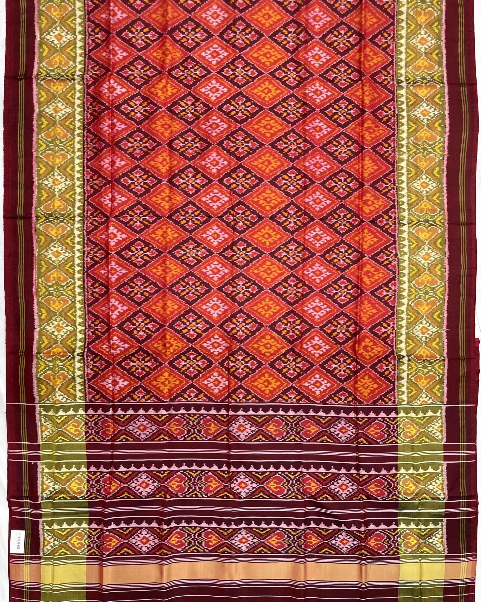 Maroon & Orange Panchanda Designer Patola Saree - SindhoiPatolaArt