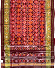 Maroon & Orange Panchanda Designer Patola Saree - SindhoiPatolaArt