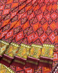 Maroon & Orange Panchanda Designer Patola Saree - SindhoiPatolaArt
