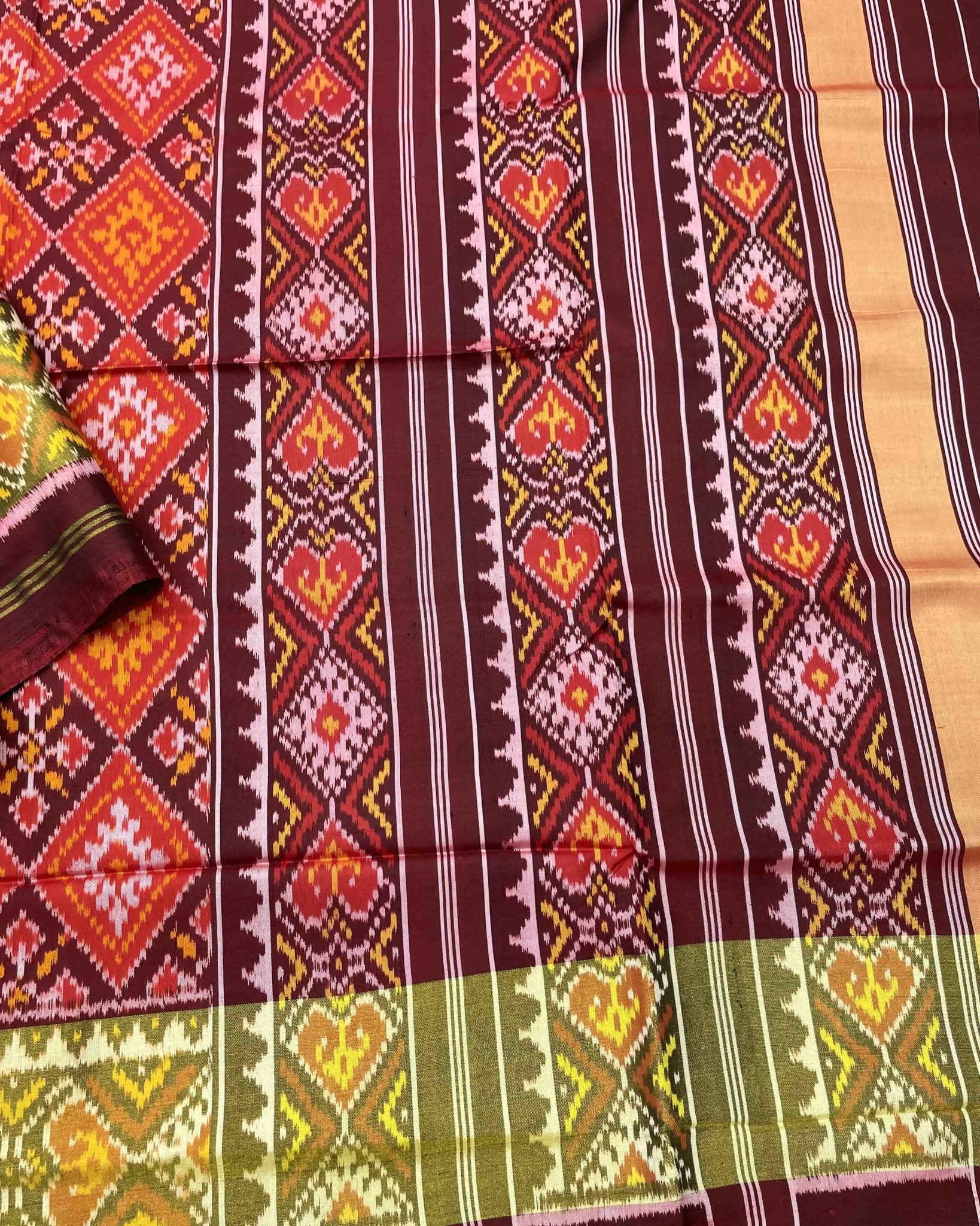 Maroon & Orange Panchanda Designer Patola Saree - SindhoiPatolaArt