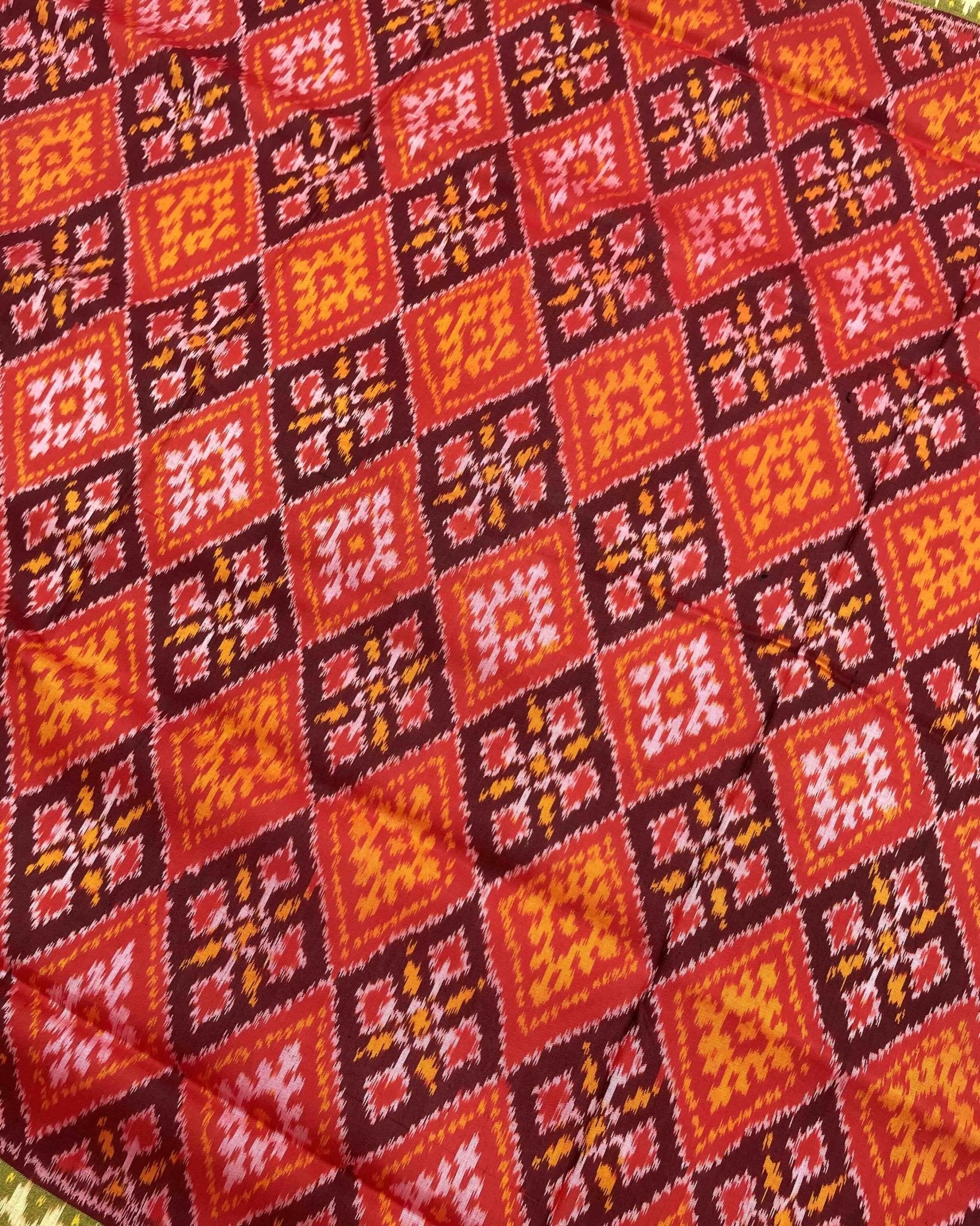 Maroon & Orange Panchanda Designer Patola Saree - SindhoiPatolaArt