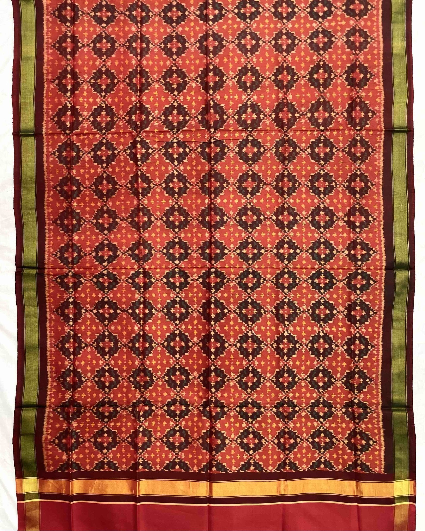 Maroon Red Buttonful Design Patola Dupatta - SindhoiPatolaArt