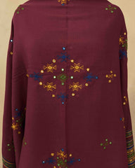 Maroon Red Chomukh Mirror Kutchi Woolen Shawl - SindhoiPatolaArt