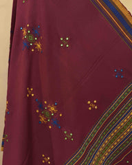 Maroon Red Chomukh Mirror Kutchi Woolen Shawl - SindhoiPatolaArt