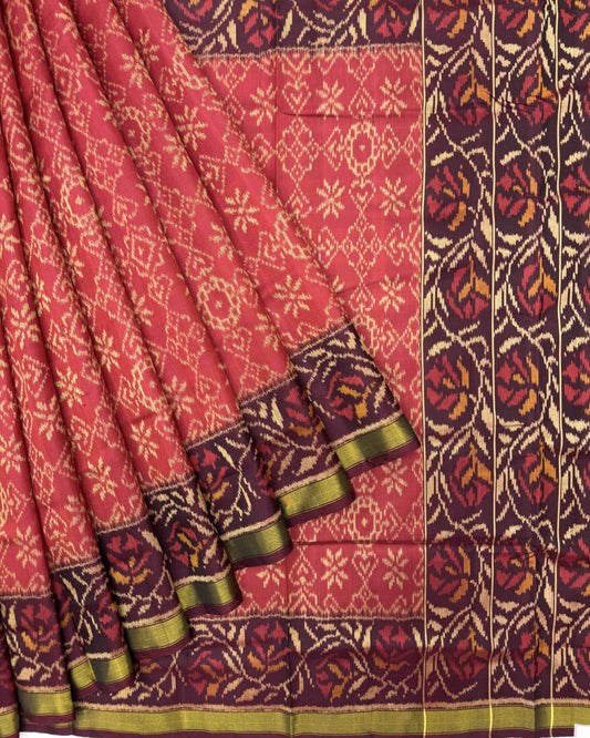 Maroon & Red Manekchowk Flower Patola Saree - SindhoiPatolaArt