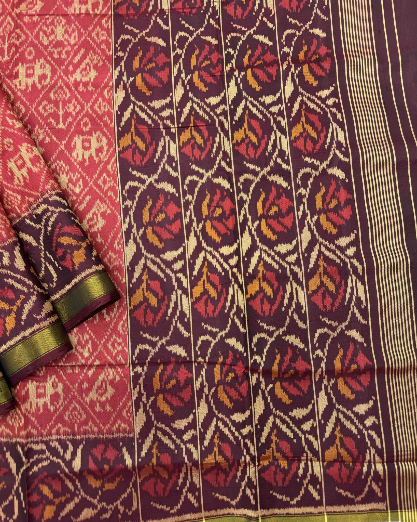 Maroon & Red Narikunj Patola Saree - SindhoiPatolaArt