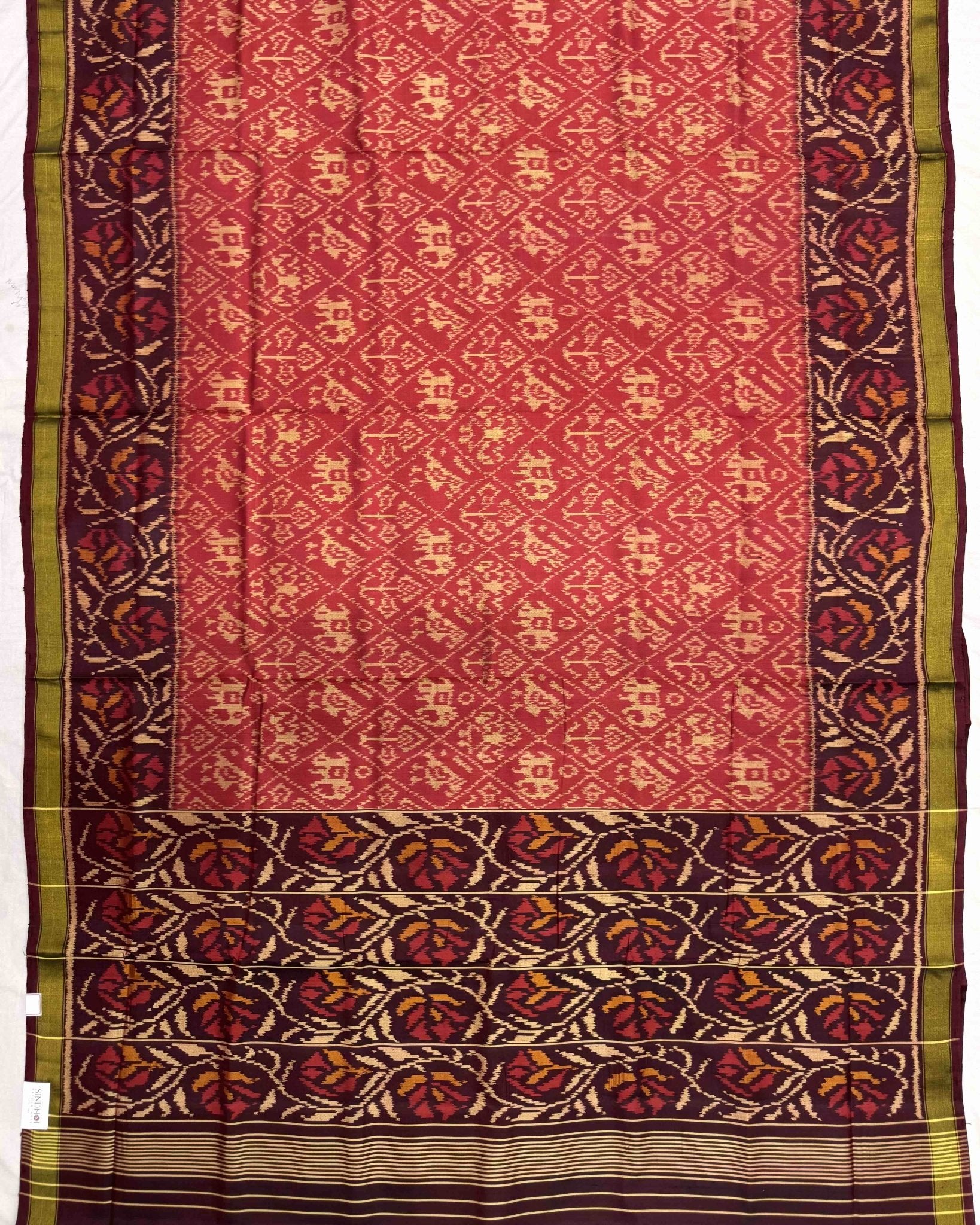 Maroon & Red Narikunj Patola Saree - SindhoiPatolaArt