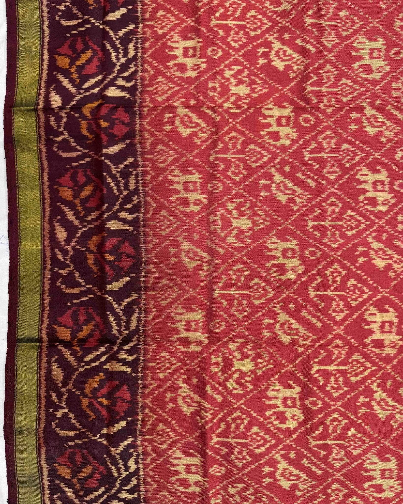 Maroon & Red Narikunj Patola Saree - SindhoiPatolaArt