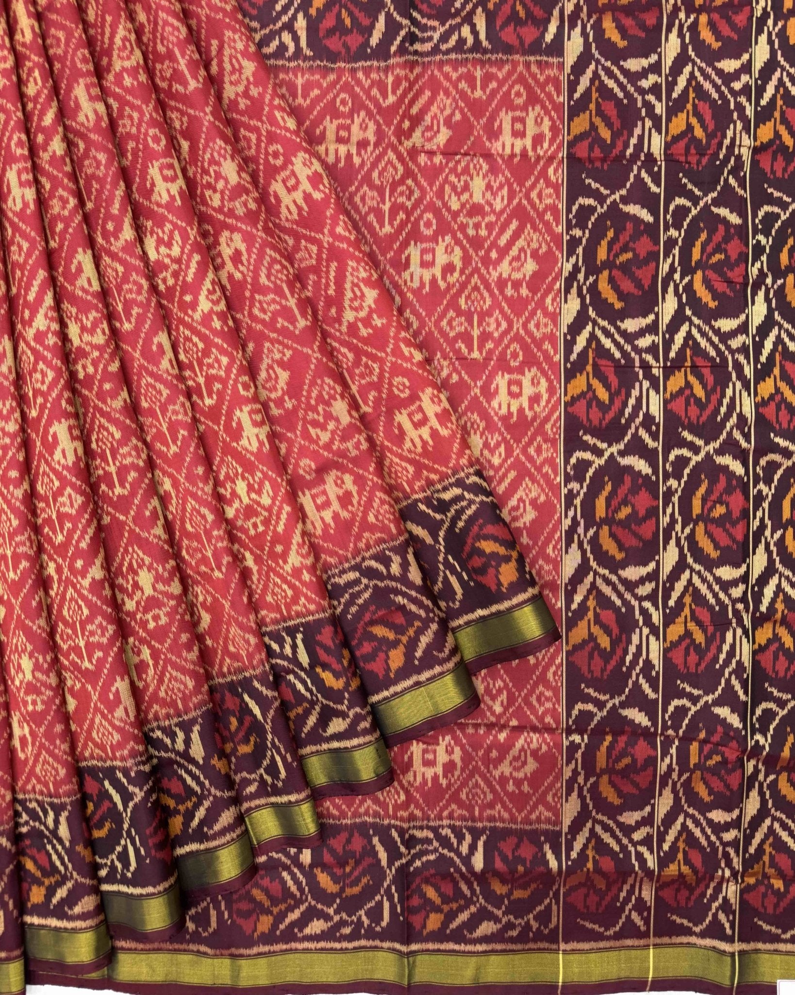 Maroon & Red Narikunj Patola Saree - SindhoiPatolaArt