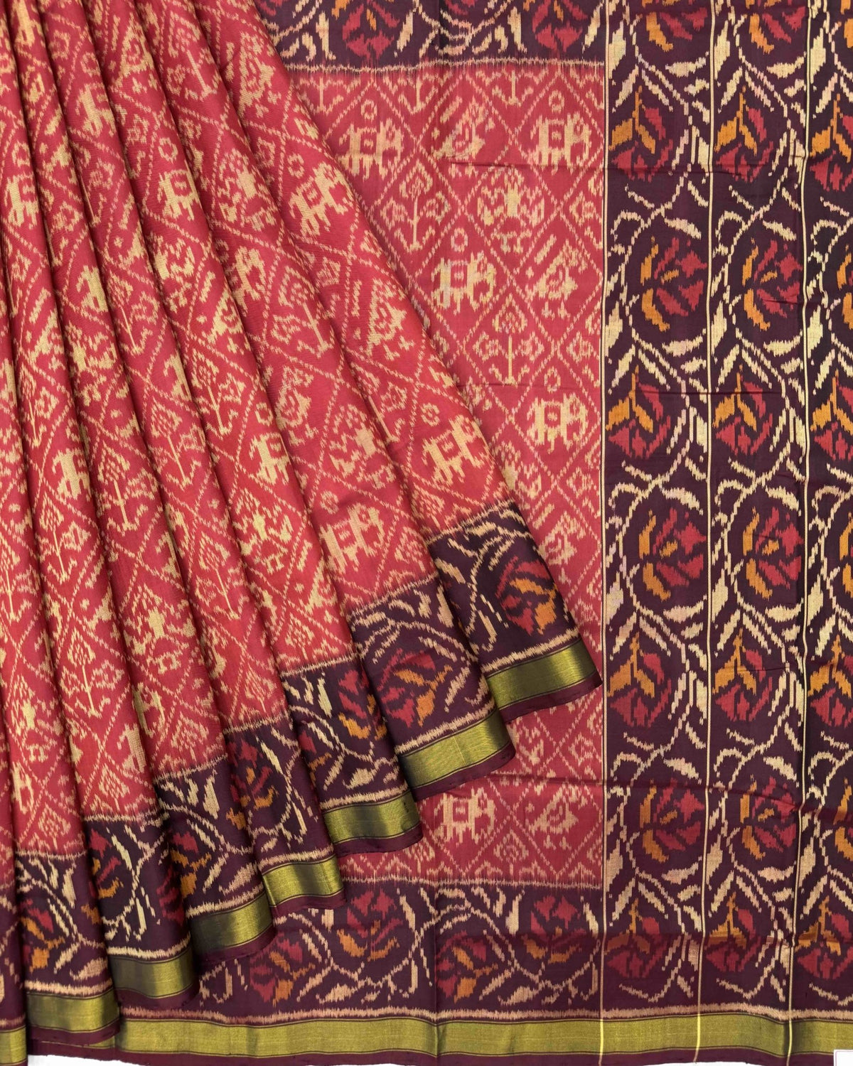 Maroon & Red Narikunj Patola Saree - SindhoiPatolaArt