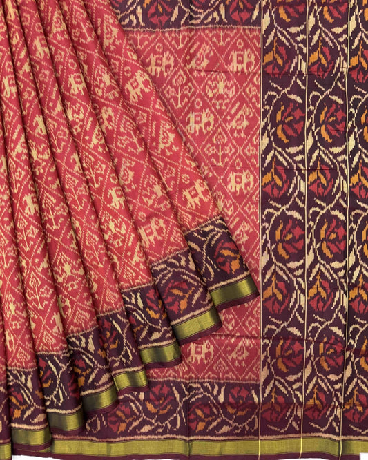 Maroon & Red Narikunj Patola Saree - SindhoiPatolaArt