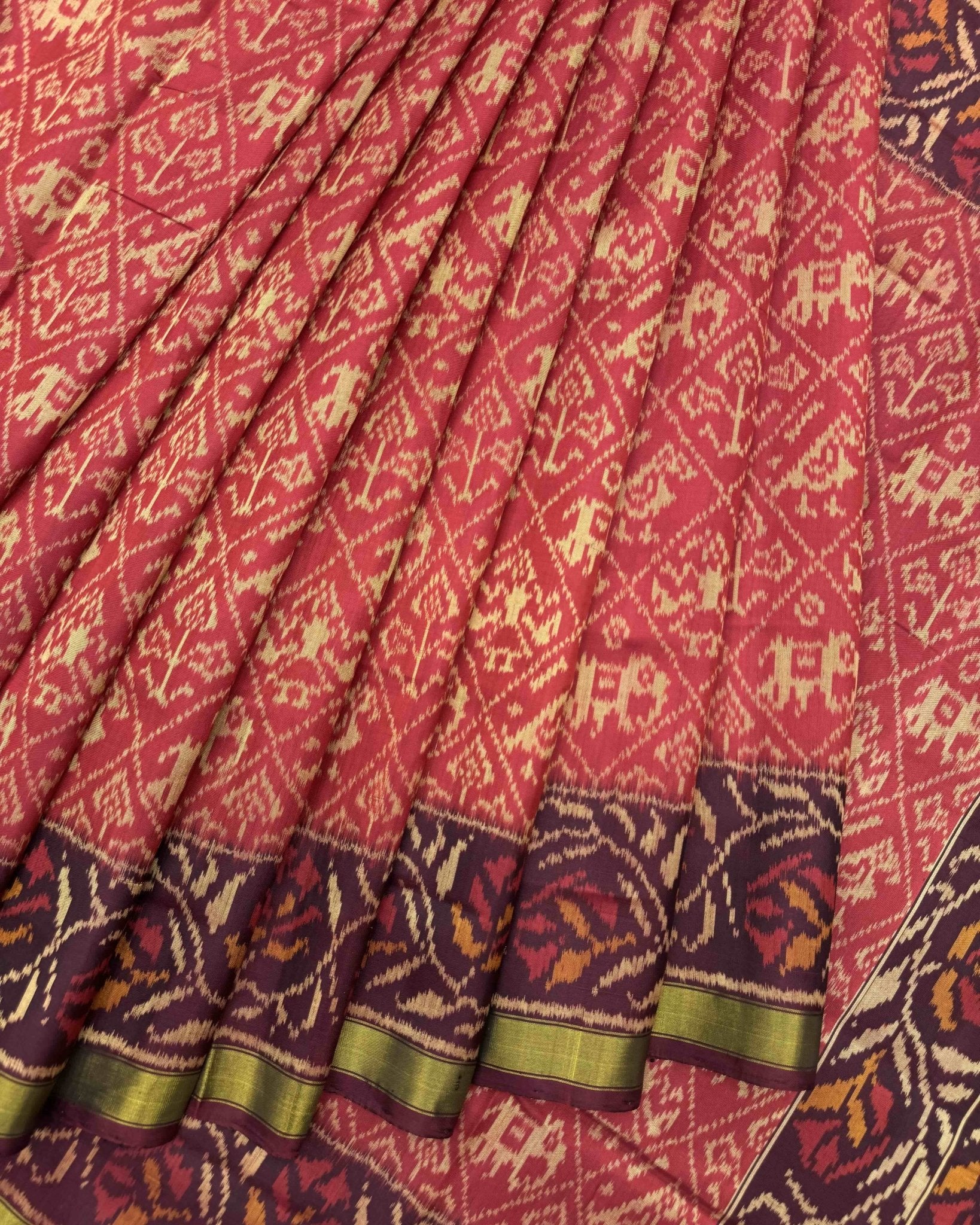 Maroon & Red Narikunj Patola Saree - SindhoiPatolaArt