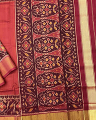Maroon & Red Plain Raw Silk Patola Saree - SindhoiPatolaArt