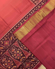 Maroon & Red Plain Raw Silk Patola Saree - SindhoiPatolaArt