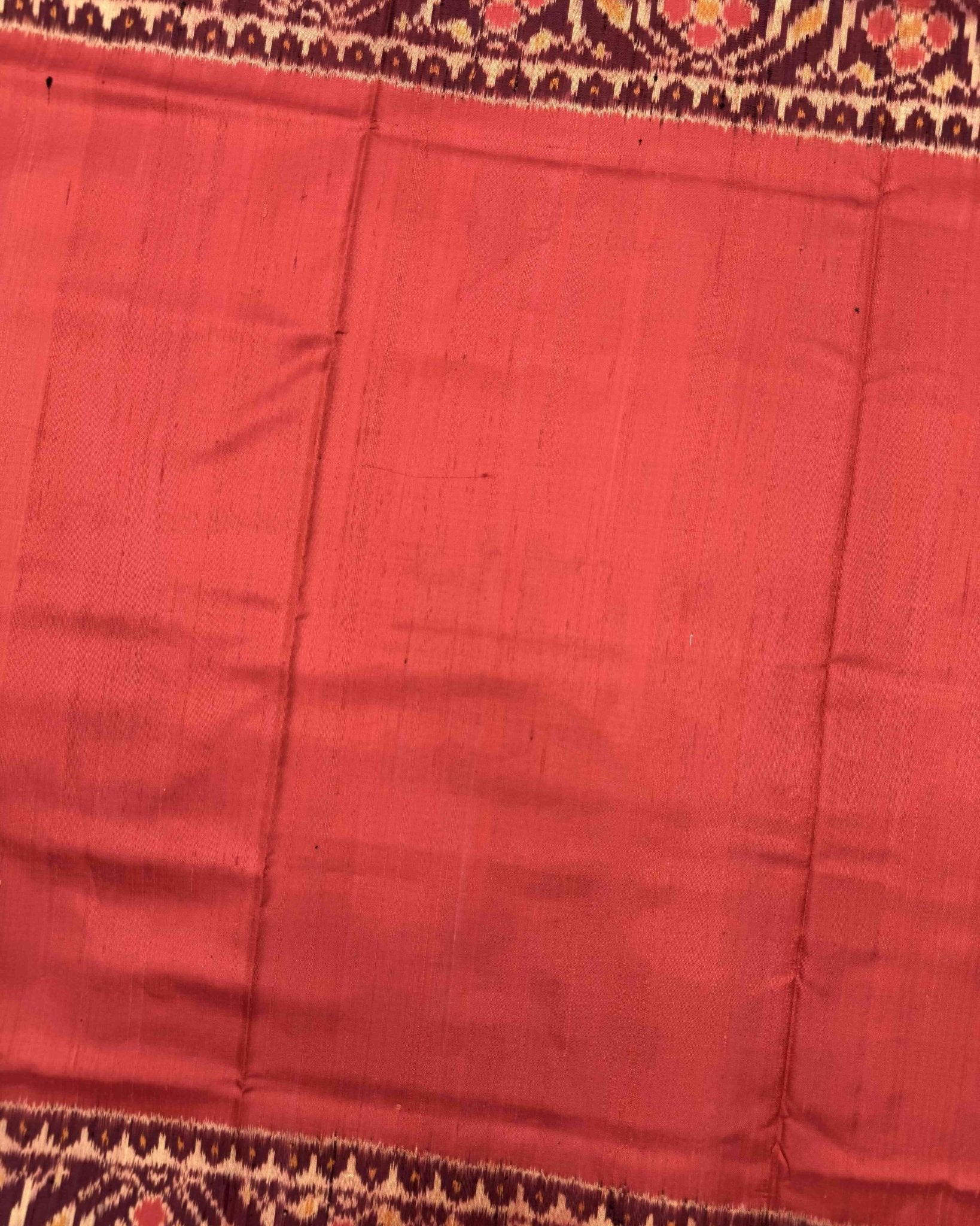 Maroon & Red Plain Raw Silk Patola Saree - SindhoiPatolaArt