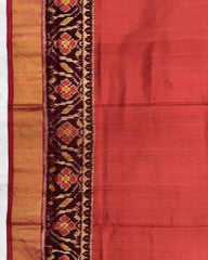 Maroon & Red Plain Raw Silk Patola Saree - SindhoiPatolaArt