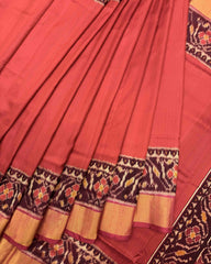 Maroon & Red Plain Raw Silk Patola Saree - SindhoiPatolaArt