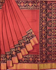 Maroon & Red Plain Raw Silk Patola Saree - SindhoiPatolaArt