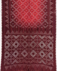 Maroon & Red Shaded Muga Silk Pen Kamalkari Bandhani Saree - SindhoiPatolaArt