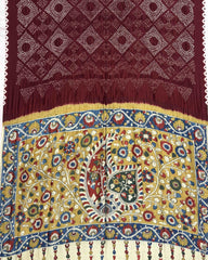 Maroon & Red Shaded Muga Silk Pen Kamalkari Bandhani Saree - SindhoiPatolaArt