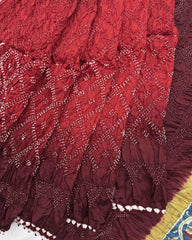 Maroon & Red Shaded Muga Silk Pen Kamalkari Bandhani Saree - SindhoiPatolaArt