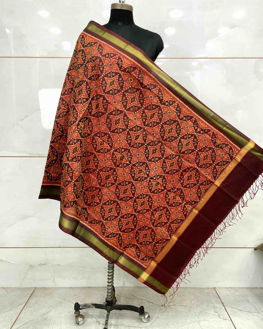 Maroon & Red Solsitara Design Patola Dupatta - SindhoiPatolaArt