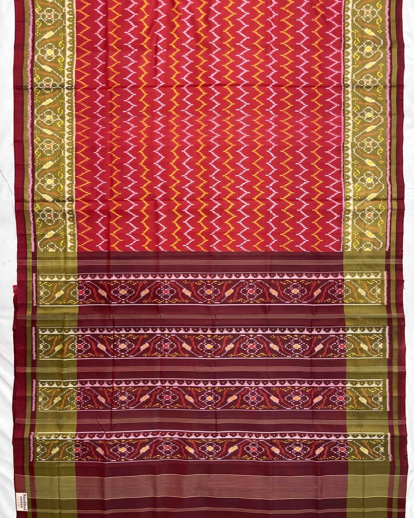 Maroon & Red Zigzag Designer Patola Saree - SindhoiPatolaArt