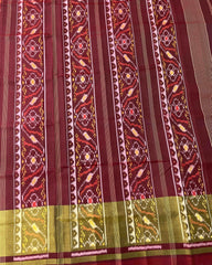 Maroon & Red Zigzag Designer Patola Saree - SindhoiPatolaArt