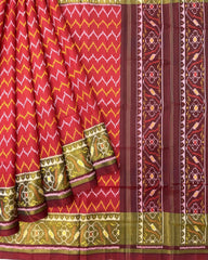 Maroon & Red Zigzag Designer Patola Saree - SindhoiPatolaArt