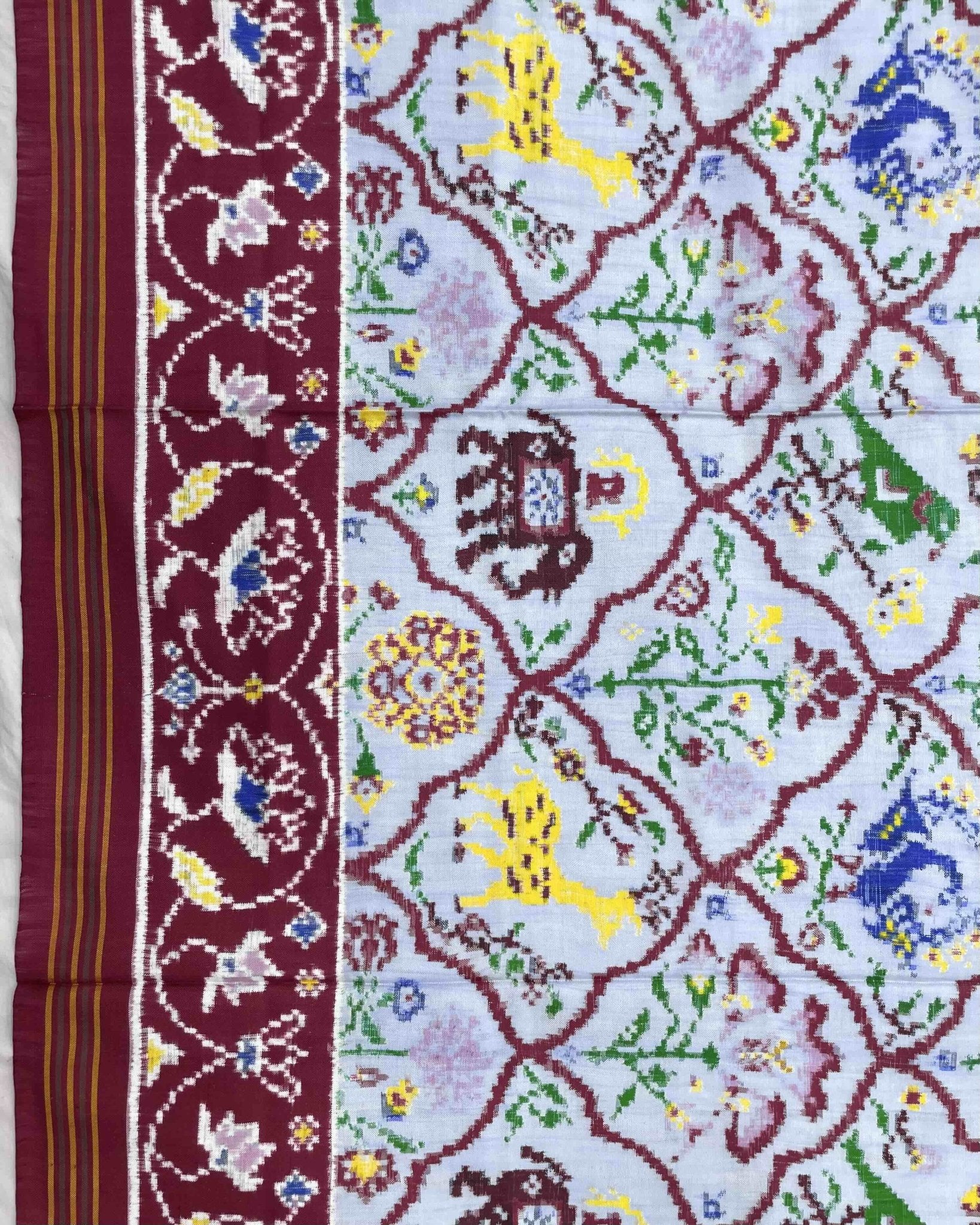 Maroon & Sky Blue Narikunj Design Double Ikat Patola Saree - SindhoiPatolaArt