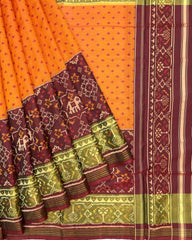 Maroon & Yellow Doted with Narikunj Scut Border Patola Saree - SindhoiPatolaArt