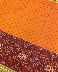 Maroon & Yellow Doted with Narikunj Scut Border Patola Saree - SindhoiPatolaArt