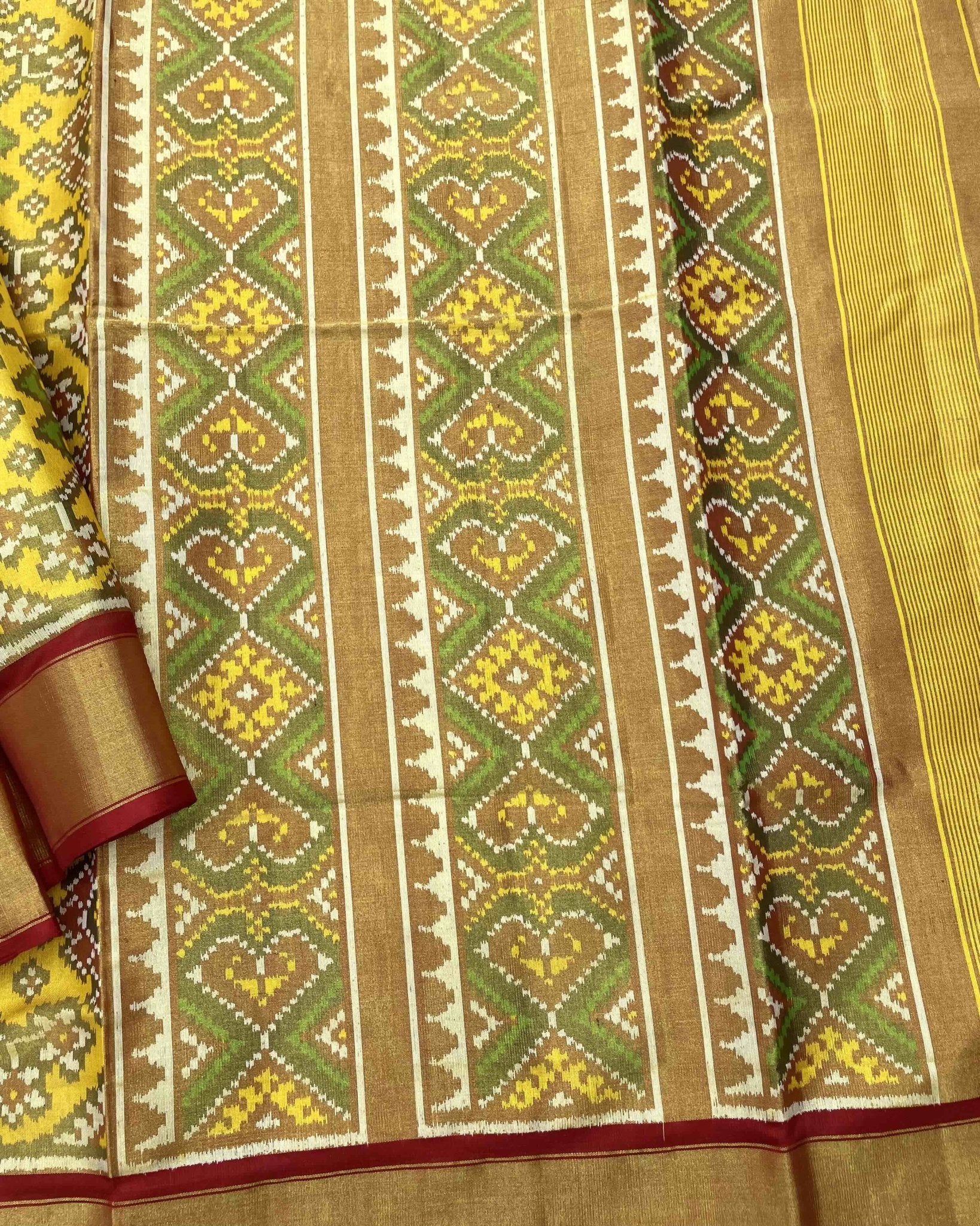 Maroon & Yellow Navratan Tissue Patola Saree - SindhoiPatolaArt