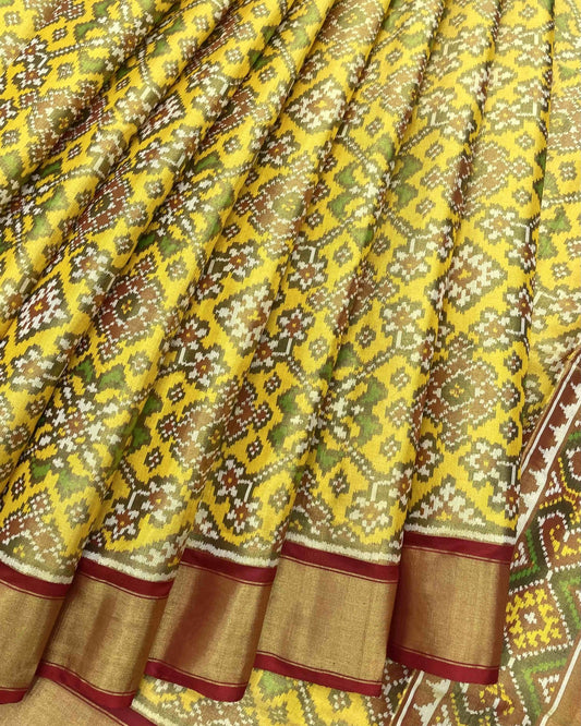 Maroon & Yellow Navratan Tissue Patola Saree - SindhoiPatolaArt