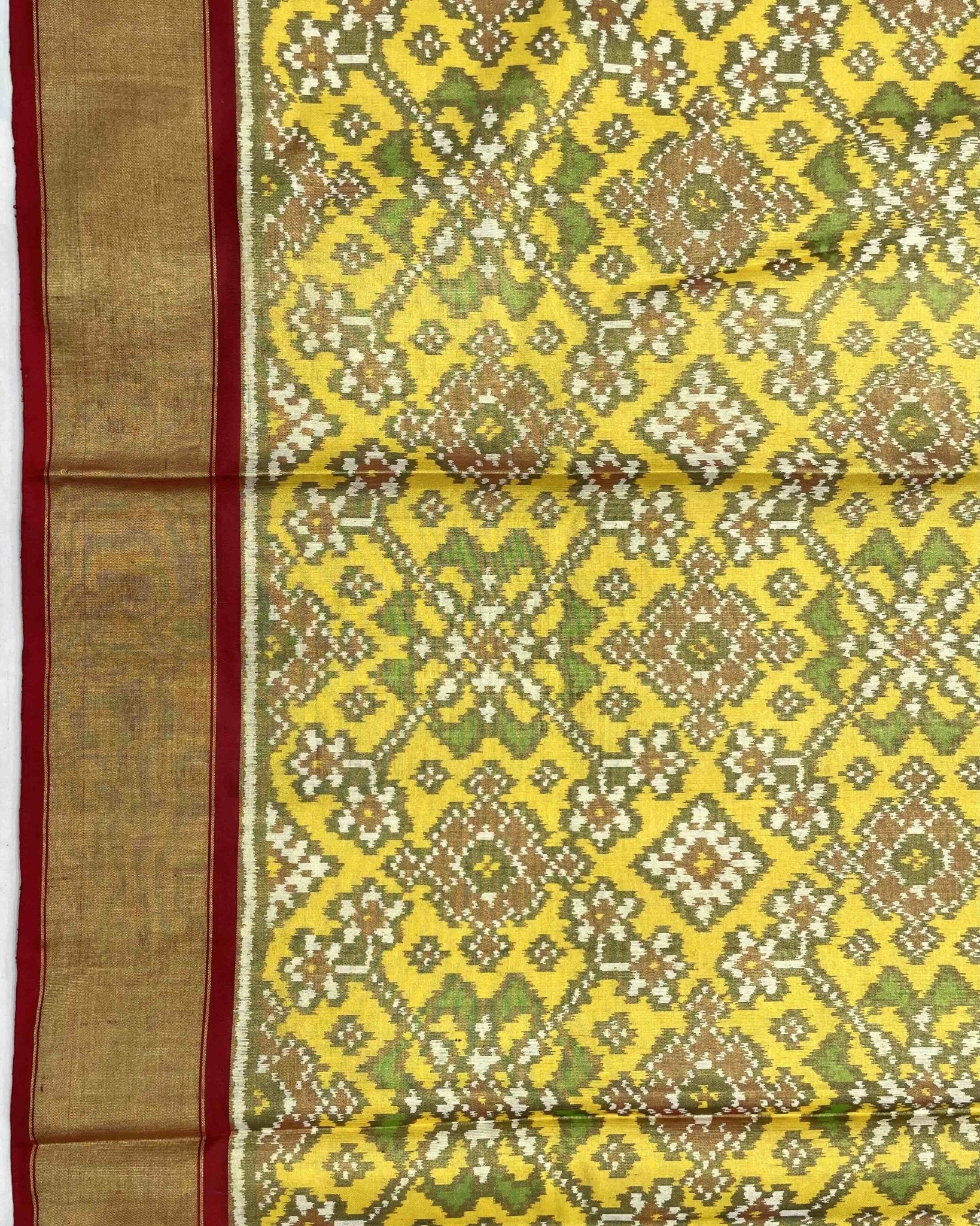 Maroon & Yellow Navratan Tissue Patola Saree - SindhoiPatolaArt