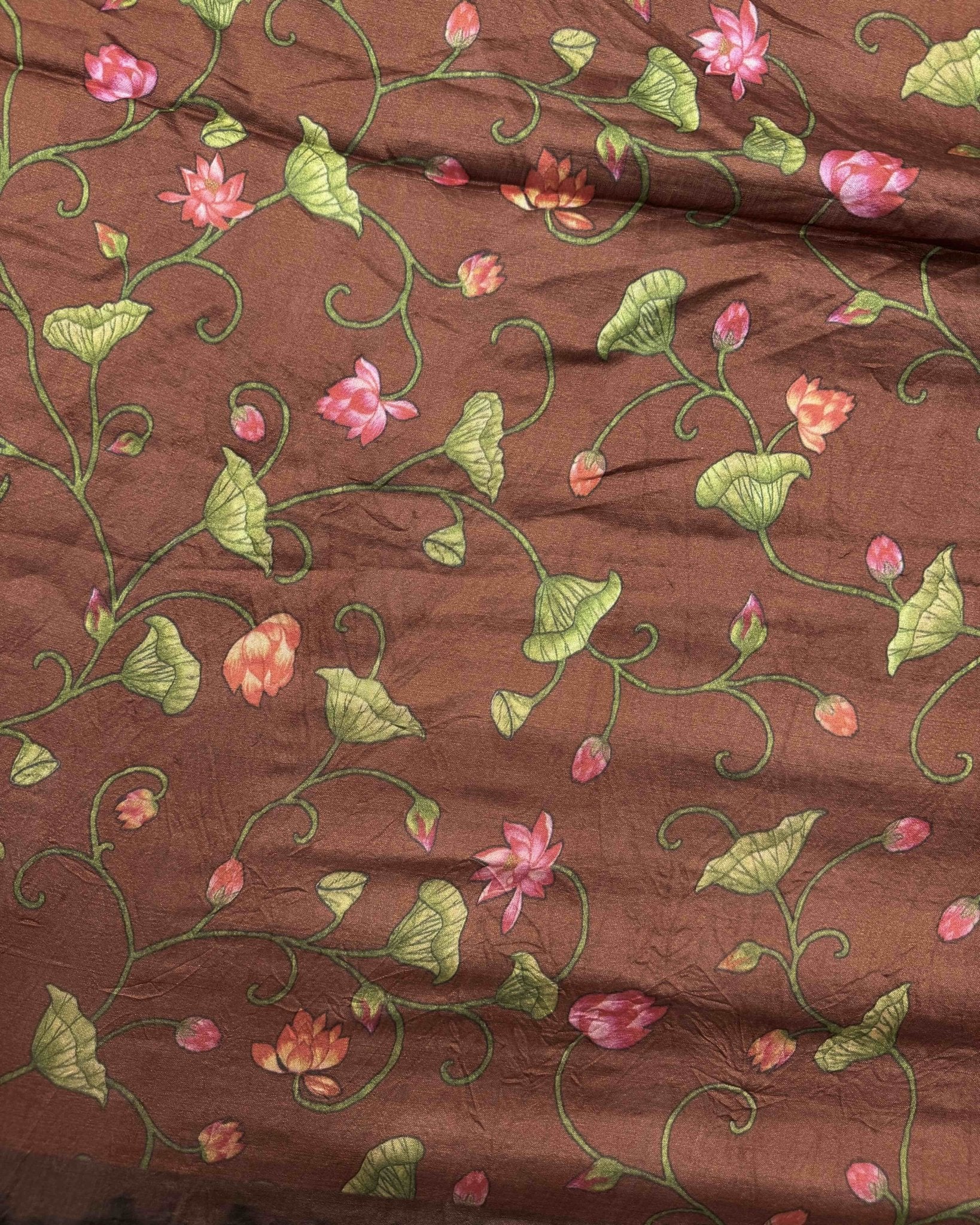 Mehendi Green & Brown Pichhwai Bandhani Saree - SindhoiPatolaArt
